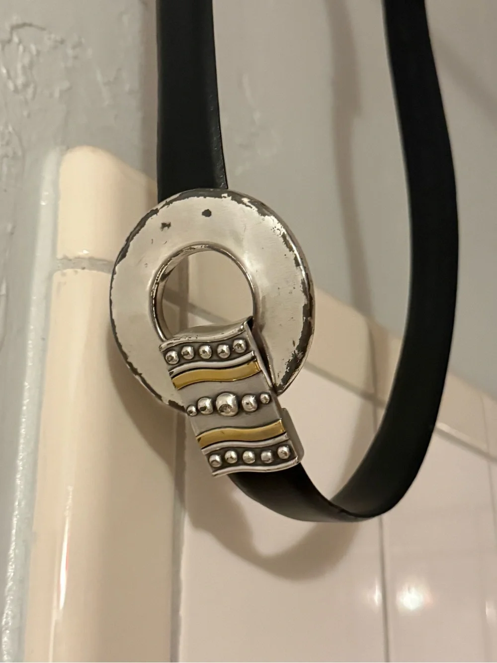 Vintage Black Women’s Belt with Decorative Silver-Tone Buckle